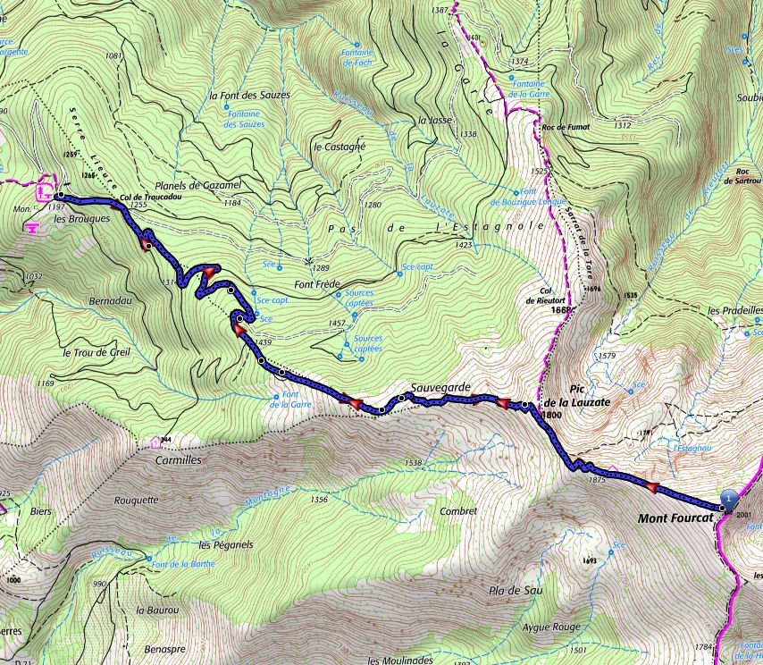 Map of the Mont Fourcat Hiking